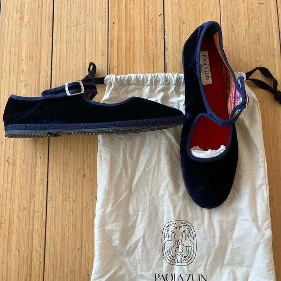 Women's Velvet Shoes - Navy - Picture 3 of 5